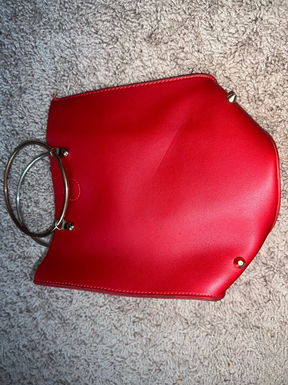 Red Women's Handbag with Gold Ring Handles